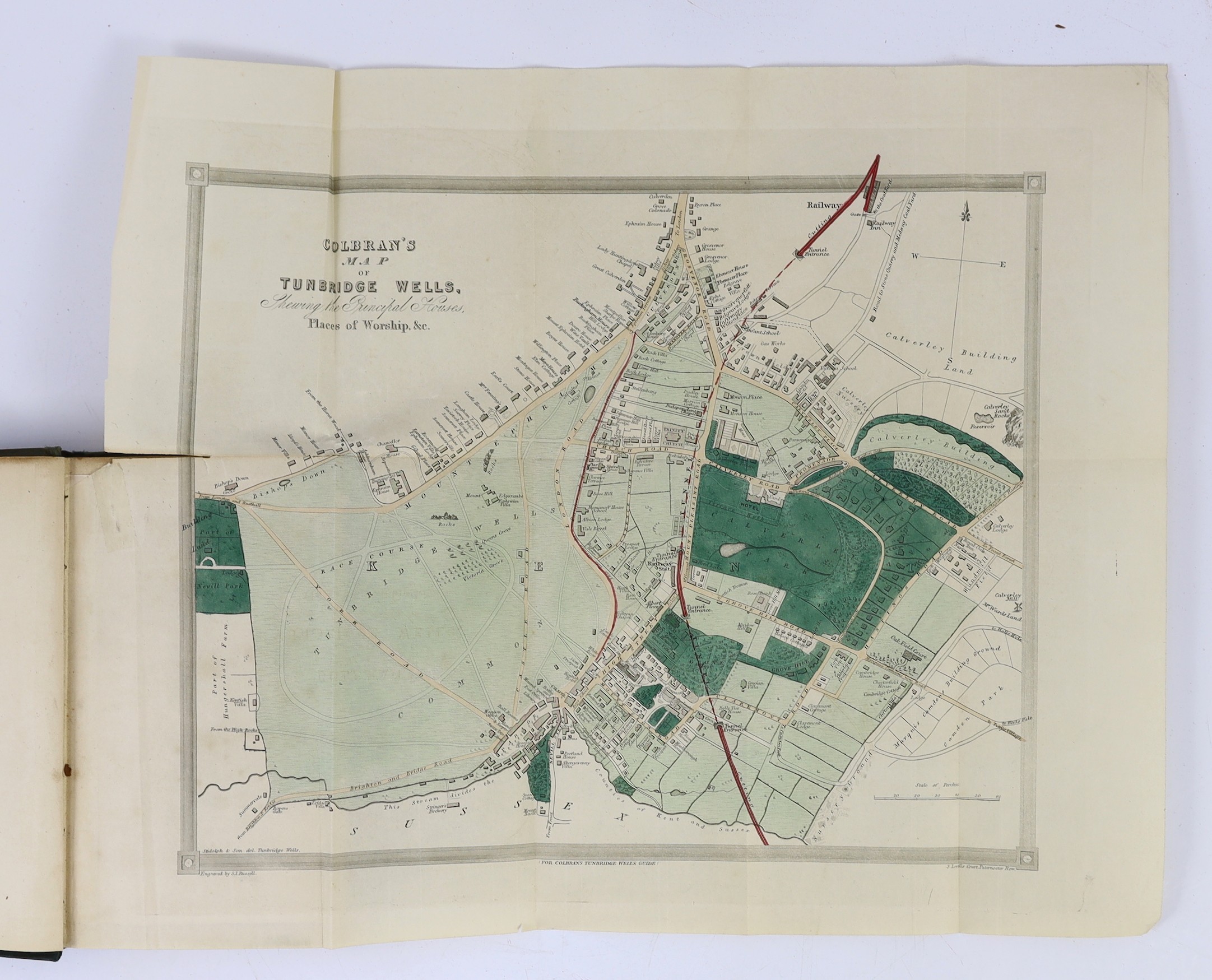 KENT, TUNBRIDGE WELLS: Colbran's New Guide for Tunbridge Wells...and Notices of the London and Dover Railway.... 2nd edition. By James Phippen. folded hand-coloured plan, 10 plates, text engravings and advertiser; origin